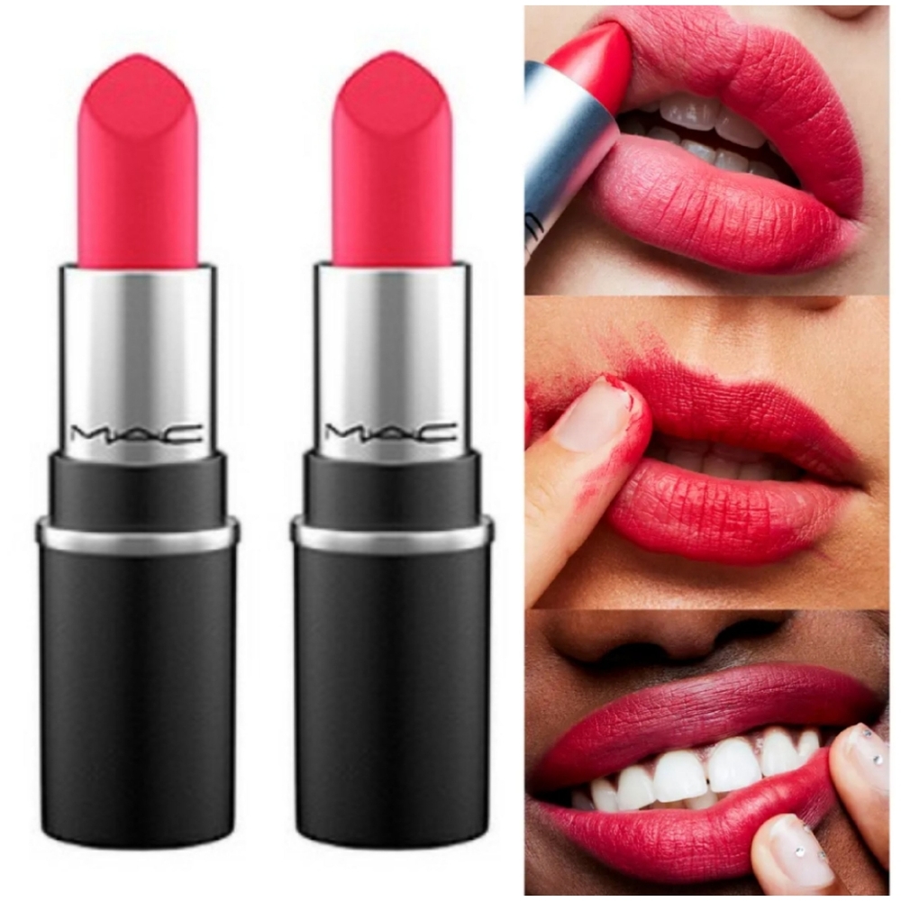 NEW 2× MAC Mini Matte Lipstick in Relentlessly Red